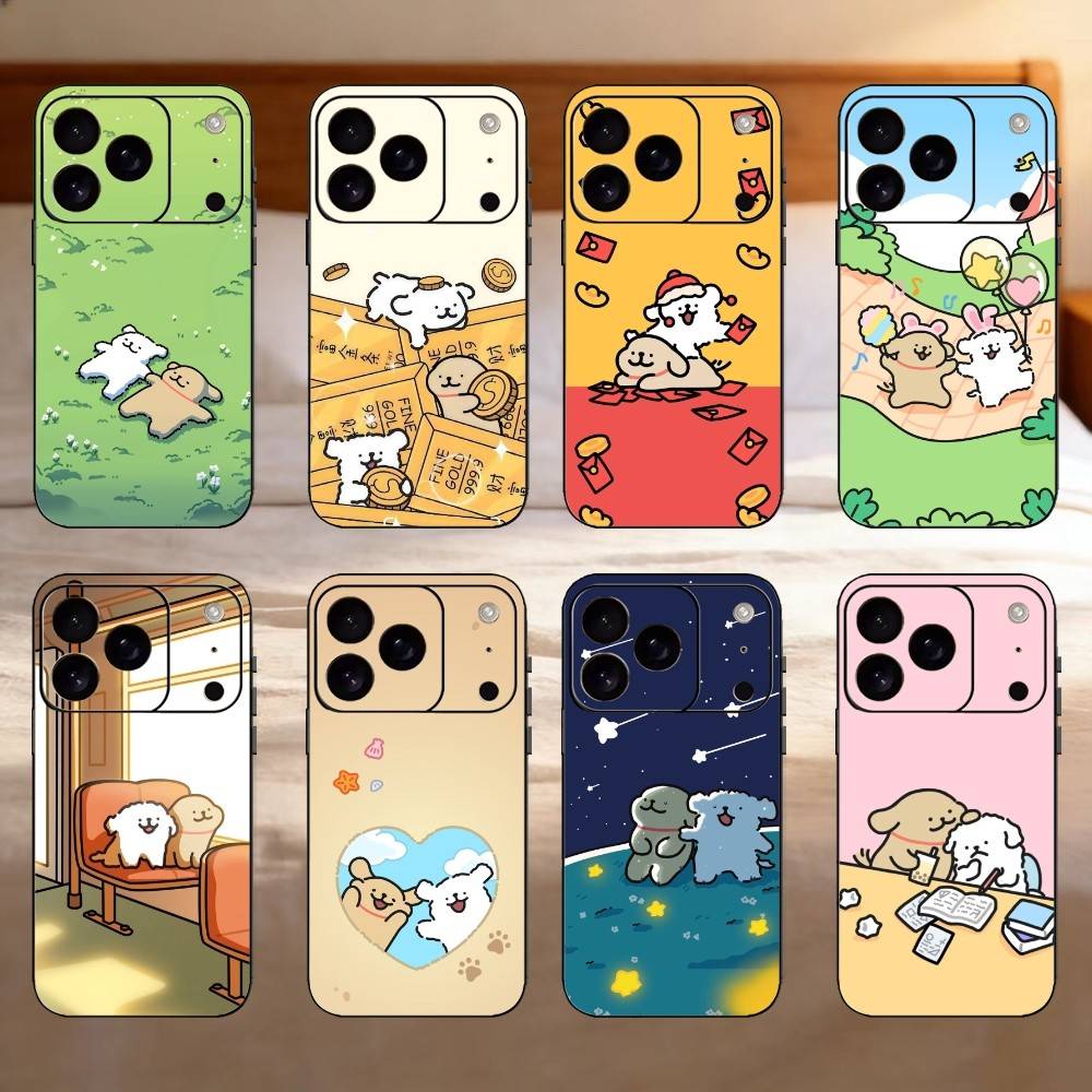 Cartoon Cute Line Puppy Phone Case For iPhone 17,16,15,14,13,12,11 Plus,Pro,Max,Mini Silicone black Soft Cover