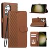 Applicable To iPhone17 Leather Case Samsung S25 Rhombus Three-dimensional Embossed Card Bracket Anti-drop Case A06 Solid Color Leather Case