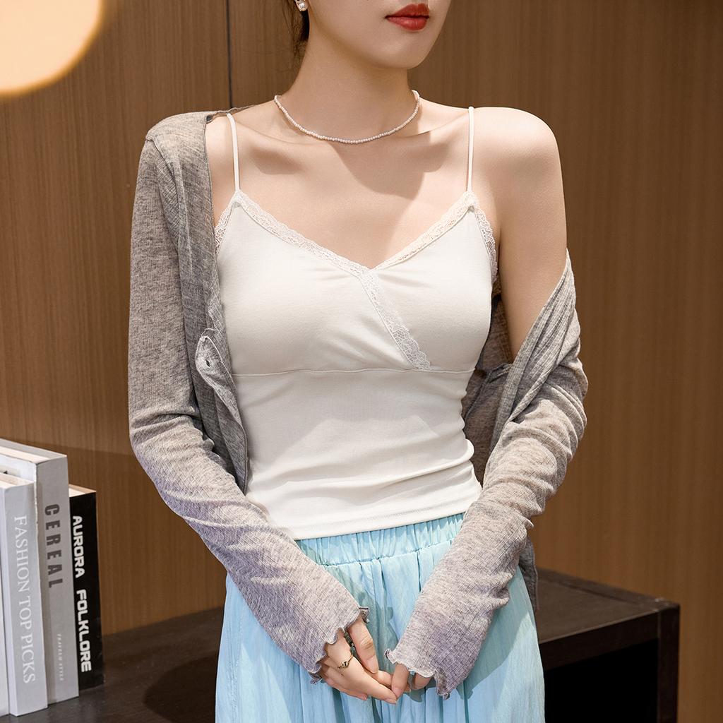 Gilet Sospensorio in Pizzo con Scollo a V per Donna in Estate Corto Vita Alta Sexy da Indossare Dentro e Fuori