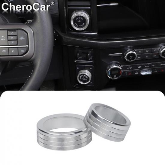 for + Ford F150 4WD Switch Knob Trailer Button Knob Cover Trim Ring Silver