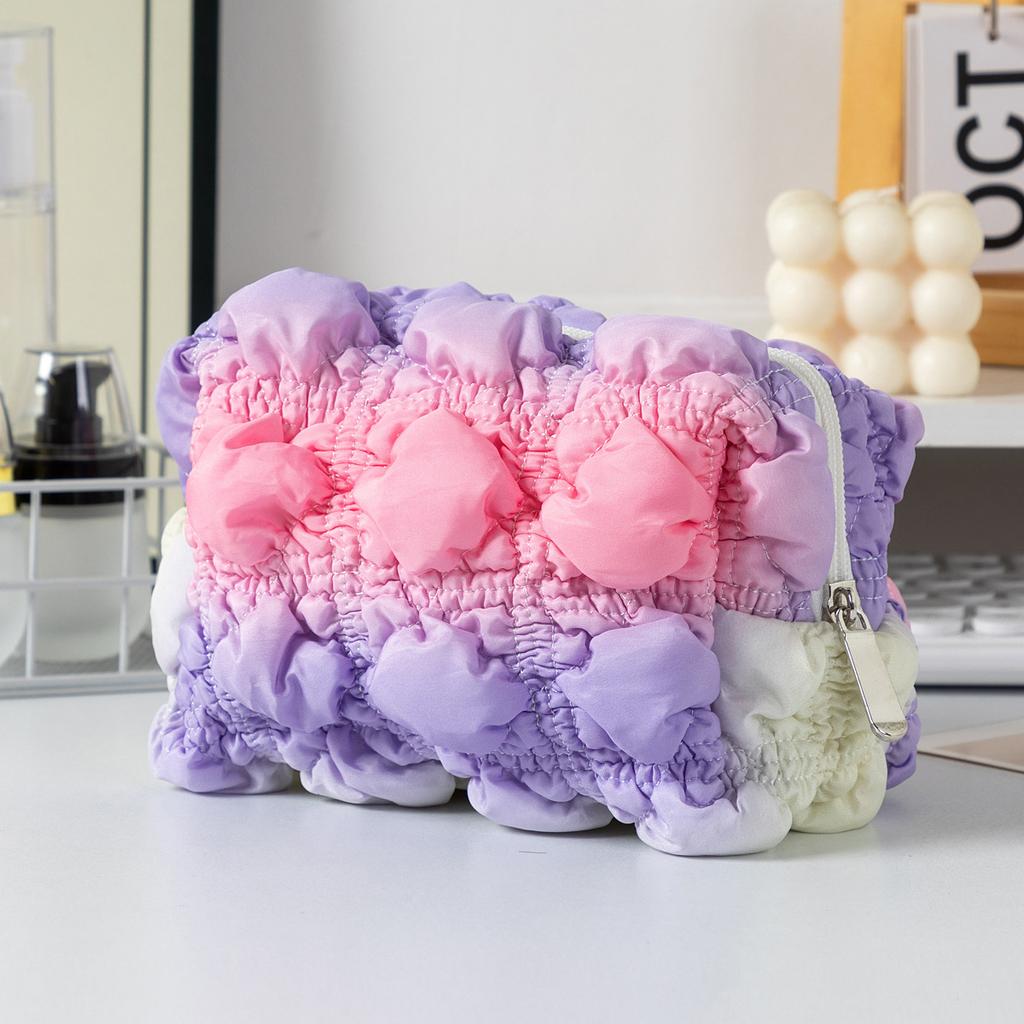 New Bubble Plaid Makeup Pouch Cute Cosmetic Bag Organizer for Women Handheld Clutch Portable Waterproof Travel Toiletry Bag