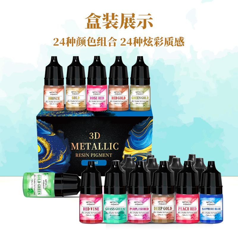 

24-Color 5ml Metallic Alcohol Ink Set for Resin Tinting Marbling DIY Crafts Vibrant Blendable Colors Acrylic Paint 5ml