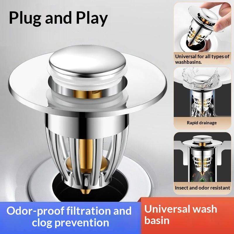 1/2Pcs Slive Universal Push Rebound Drain Stopper Up Filter With Hair Catcher For Bathroom Kitchen Bathtub Wash Basin Sink