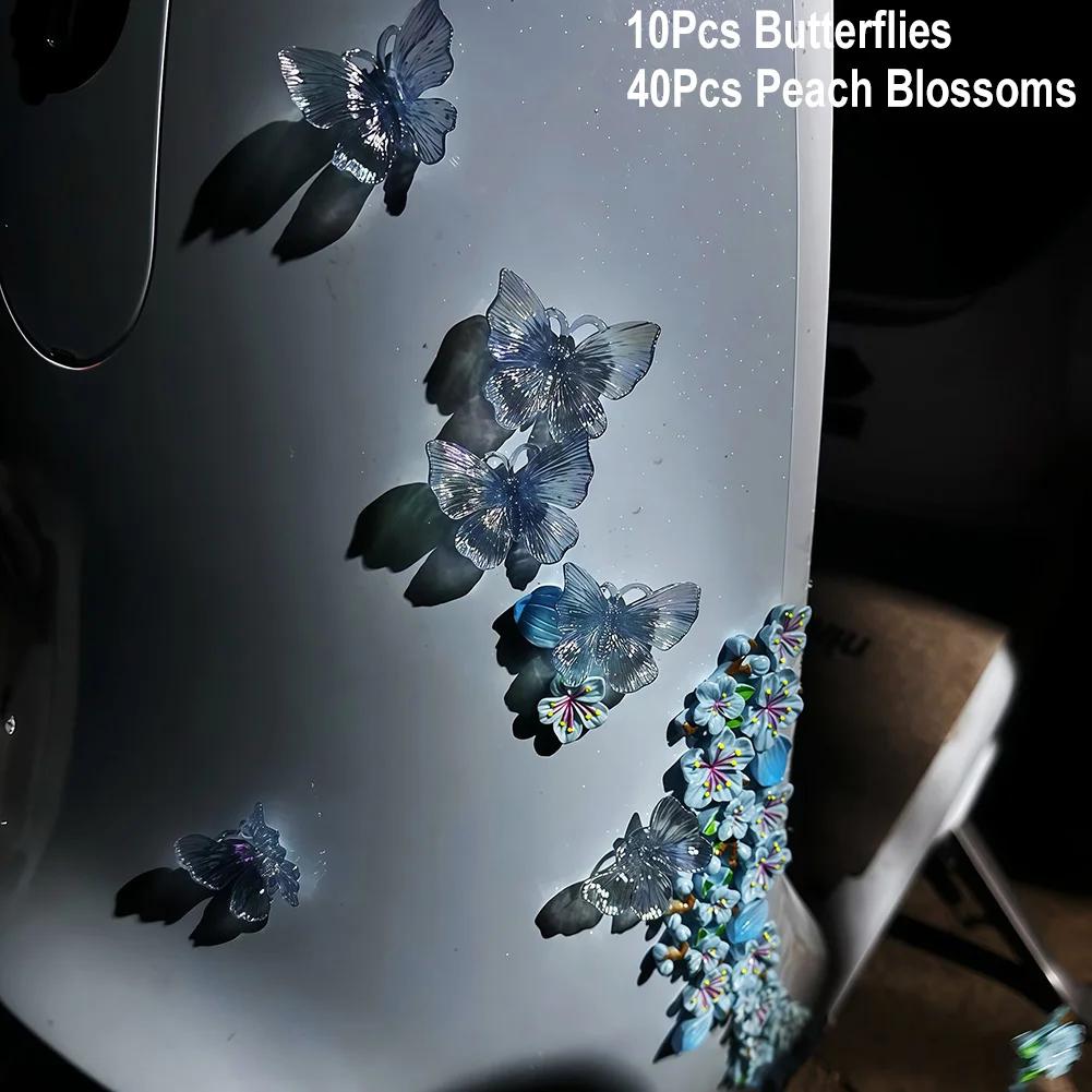 3D Flower Butterfly Scratch Cover Sticker for Car E-Scooter Motorcycle Peach Blossom Helmet Self-Adhesive Removable Decor