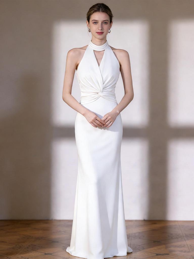 High-End French Halter Evening Gown & Bridal Robe