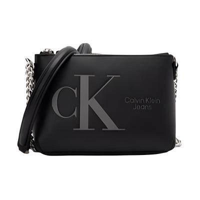 Calvin Klein Brand Logo Zipper Closure Synthetic Material Shoulder Crossbody Bag Women's Black