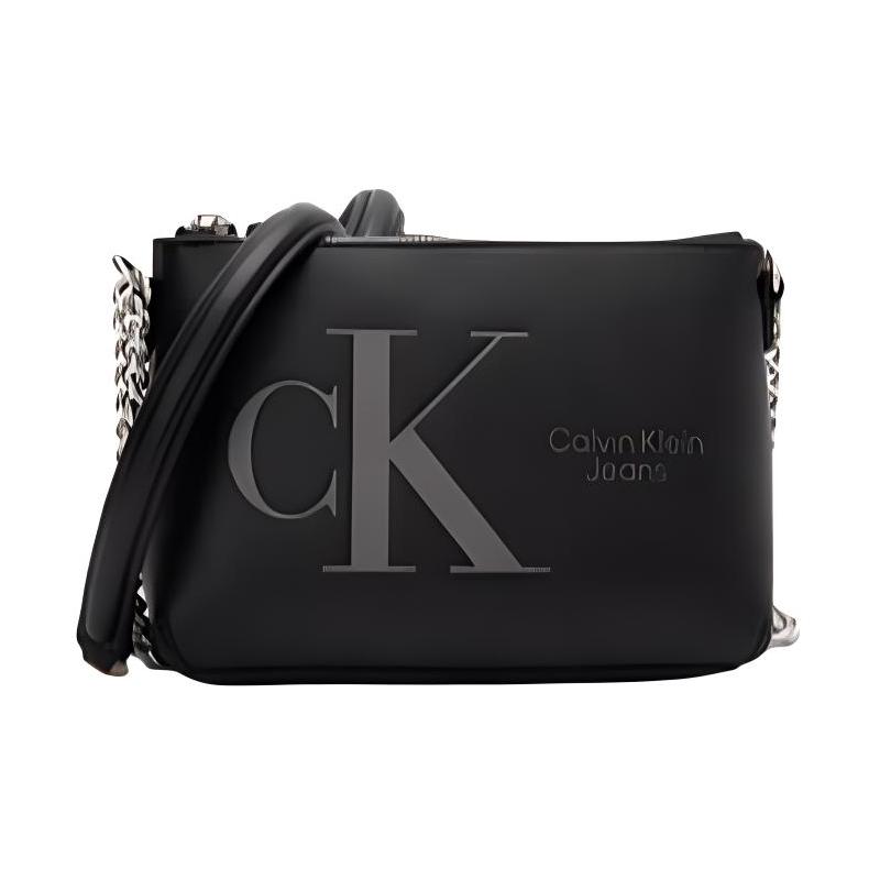 Calvin Klein Brand Logo Zipper Closure Synthetic Material Shoulder Crossbody Bag Women's Black