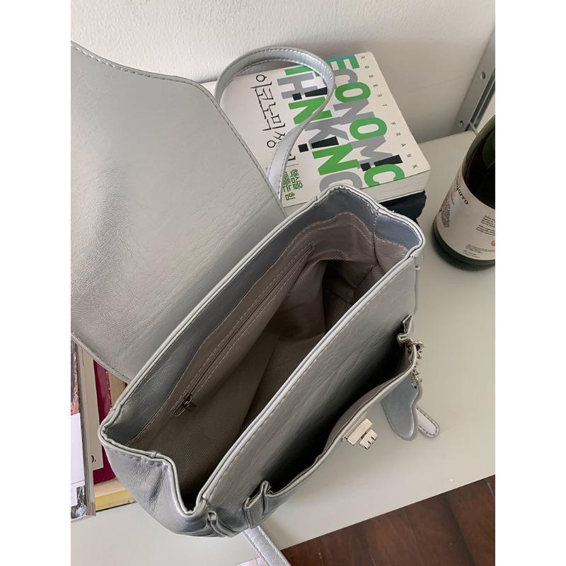 Korean New Niche Women's Bag Fashionable Oily Leather Silver Chain Backpack Simple Handbag Casual Backpack Trendy