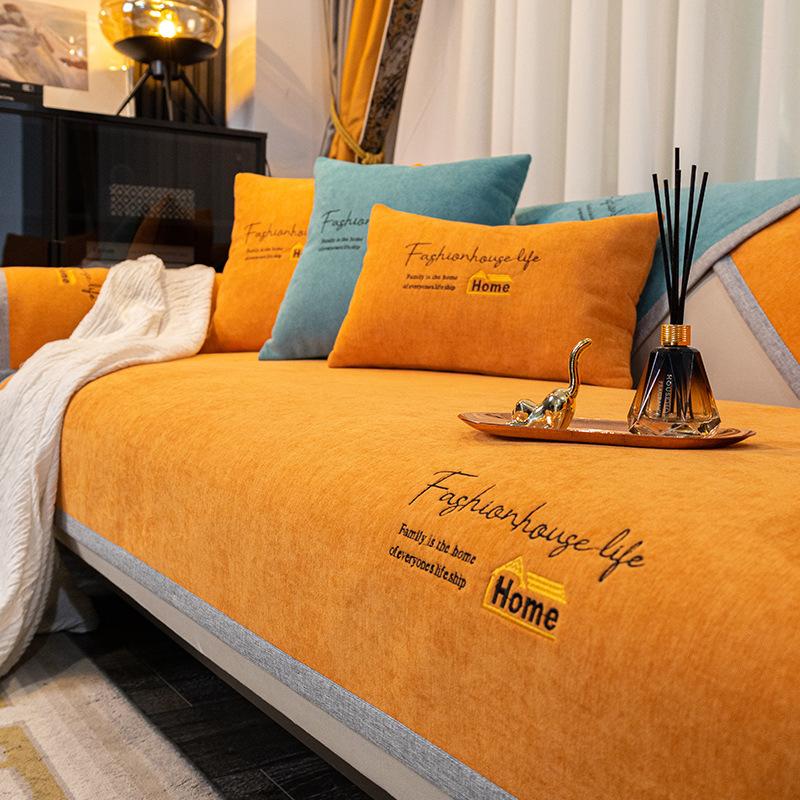 New Letters Embroidery Sofa Towel Chenille Non Slip Universal Couch Cover Removable Prevent Pet Kids Scratches Sofa Mat Cushion