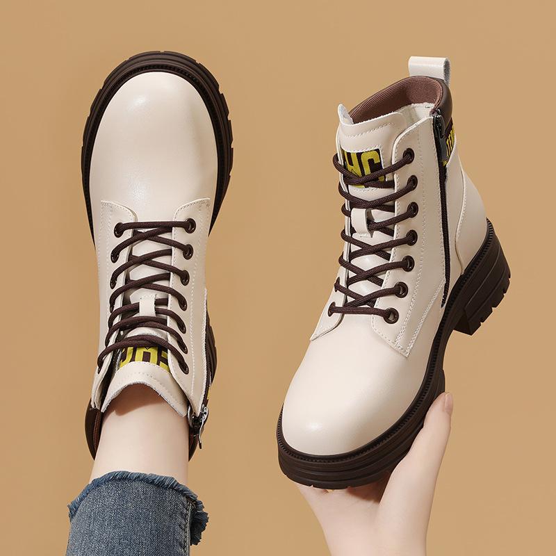 British Martin Boots Women's New Winter Leather Shoes White Platform Short Boots Spring and Autumn Boots Single Boots