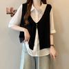 Plus size women clothing Belly Covering Fake Two Pieces Graceful Vest Shirts Female Summer Chubby Girl Slimming Shoulder Short sleeve Top