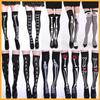 Skeleton Halloween Silk Stockings Woman Black Knee High Socks Ghost Props House