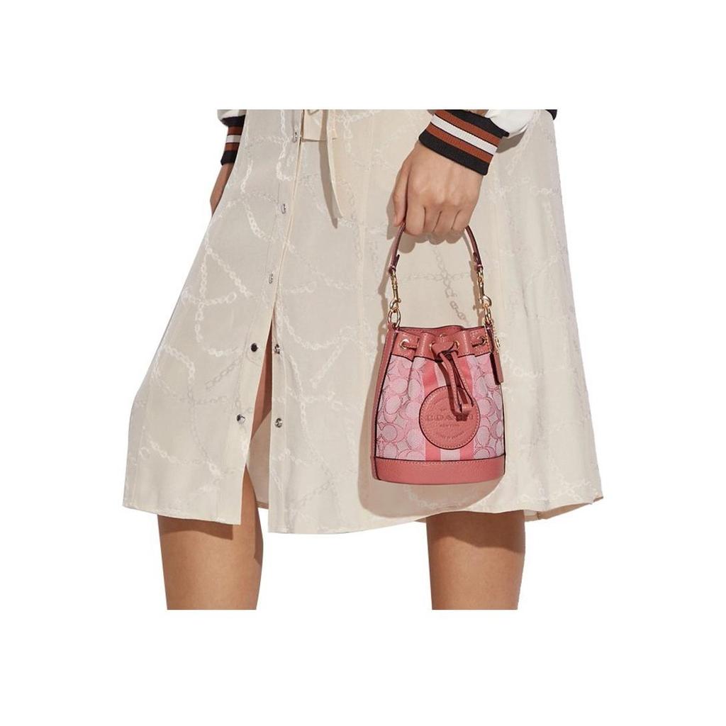 Coach Dempsey 14 Color Block C Logo Drawstring Leather Bucket Bag Women Bags Cherry-Blossom-Pink Rose-Pink C8322-IMRRJ