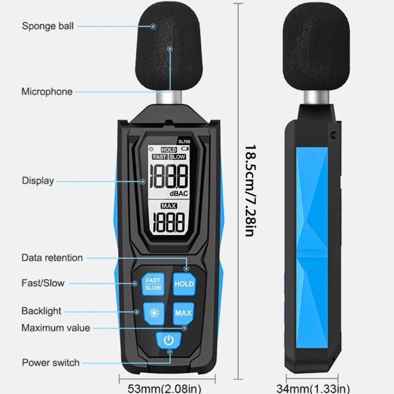 Easy Carry  Decibel Noise Meter 30 To 130dB Ranges  with Data Retention Handheld Sonometer Simple for Home & Professional Use
