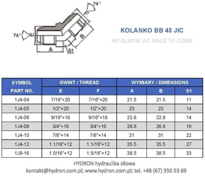 Kolanko Ab 45° Jic 3/4 Jic (Dkj/Agj)