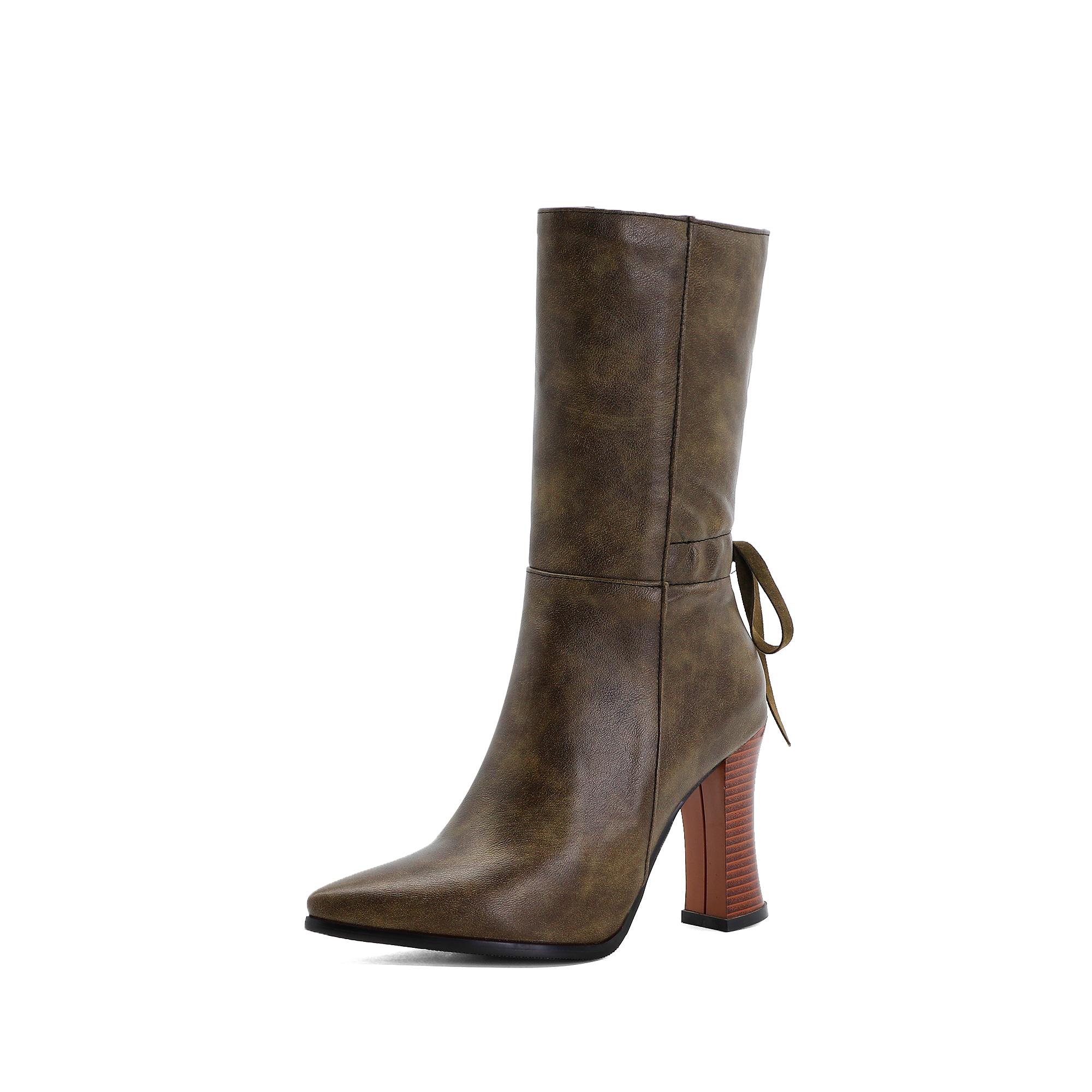 

B5/женские короткие сапоги на высоком каблуке, осенние и зимние новые однотонные короткие сапоги на толстом каблуке с острым носком 34 зелёный