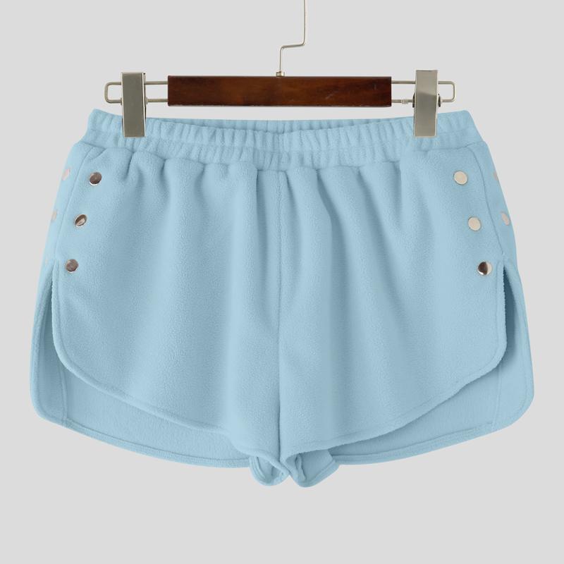 

INCERUN Мужские пижамные шорты-мини с высокой эластичной талией, пушистые с разрезами, для дома 5XL синий