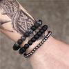 Vintage Schwarzes Mattes Armband Zirkon Krone Diamant Kugel Würfel Löwenkopf Perlenarmband Set