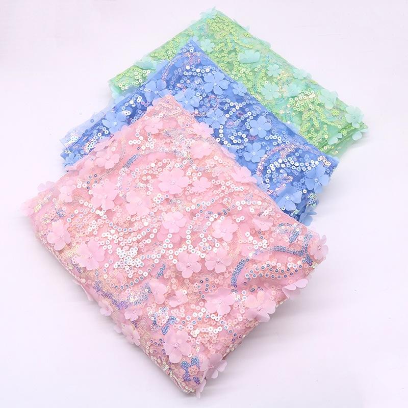 3D Three-Dimensional Sequined Petal Accessories Embroidery White Mesh Mesh Cloth Background Decoration Fashion Stage Clothing Fabric