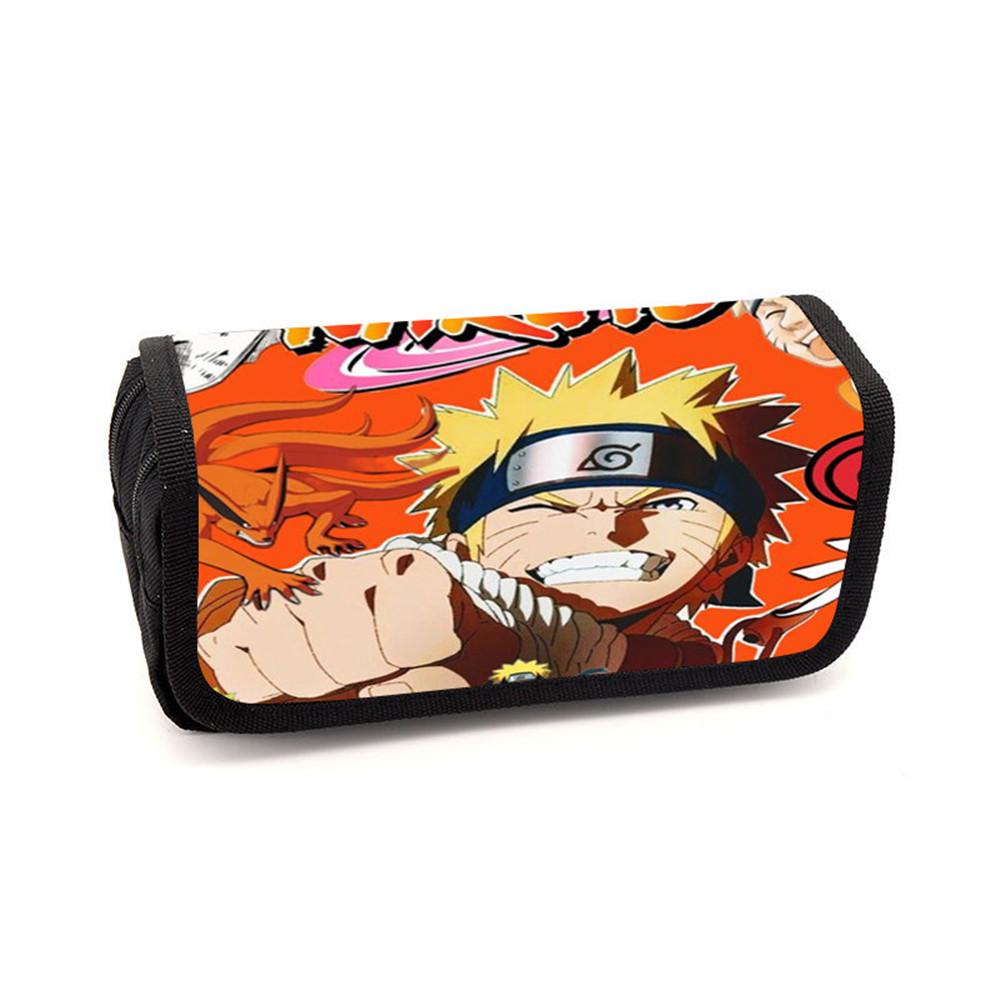 NARUTO Cartoon Pencil Box Double Layer Flip Pen Case Lightweight Stationery for Boys & Girls Ages 5-10 Kids School Daily Use