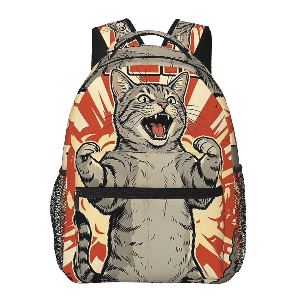 Catzilla Japan Cat Kitten Lover Student Backpack School Bag Hiking Travel Daypack for Men Women Fashion Bookbag Shoulder Bags