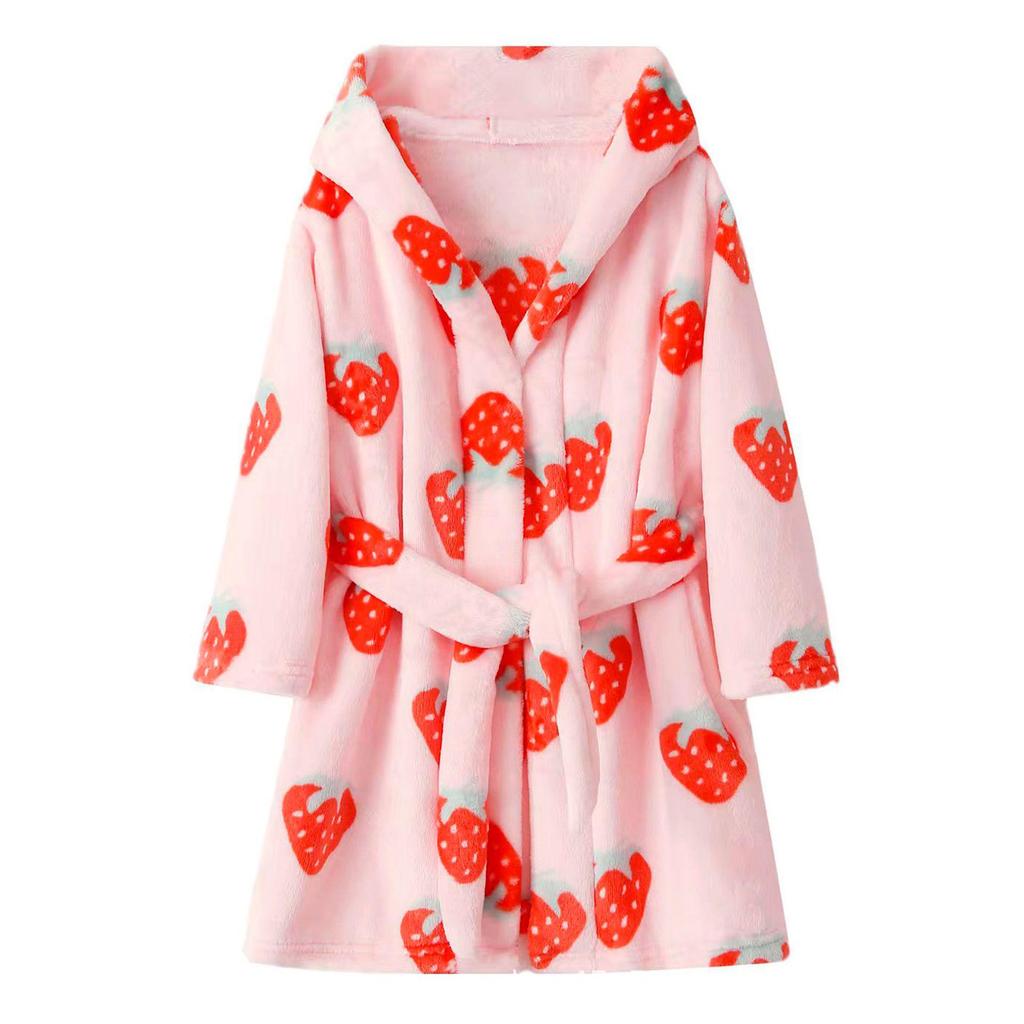 Children's Hooded Rainbow Horse Fleece Bathrobe – Thick, Warm, Autumn/Winter Print