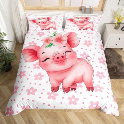 Pig Duvet Cover Kids Cute Pink Pig Farm Animal Comforter Cover With Zipper Closure Boys Girls Cartoon Farm Animal Bedding Sets