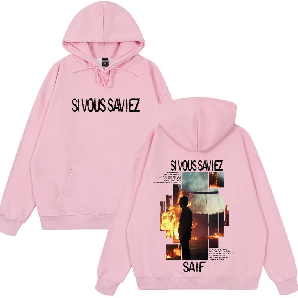 Rapper Saif Album Si Vous Saviez 2026 Tour Print Hoodie Herren Damen Hip-Hop Pullover Locker Lässig Weiches Baumwoll-Sweatshirt Locker Gemütlich und Vielseitig