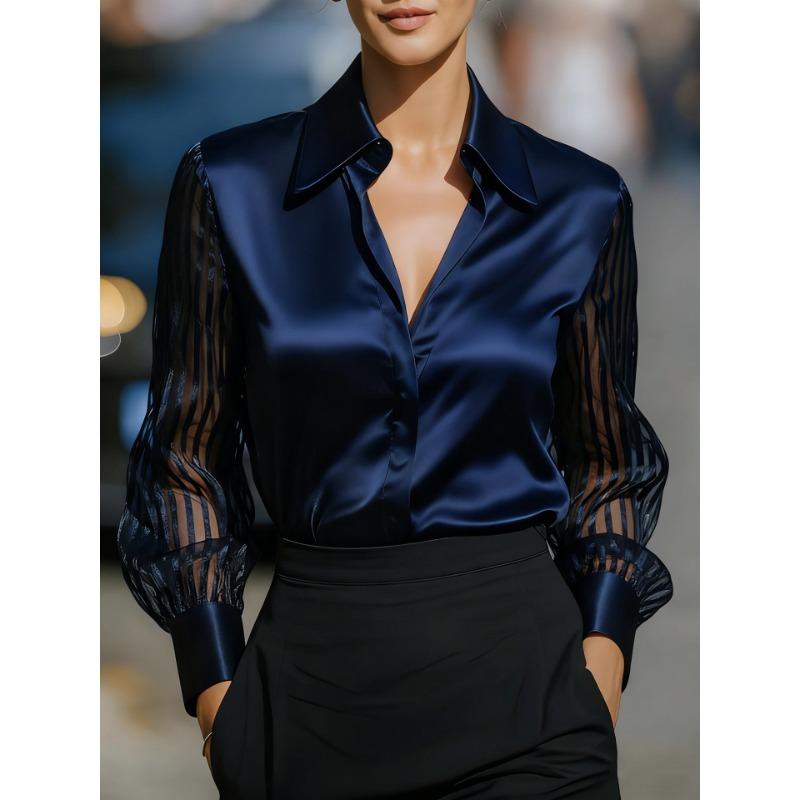 TIFICY Blusas y camisas de cuello tipo polo de manga larga con estampado de colores sólidos informales de moda para mujer para primavera y otoño
