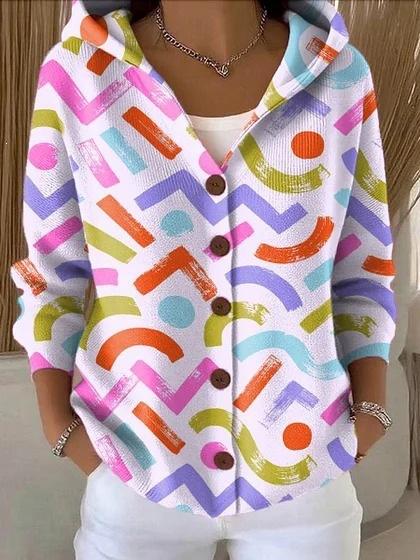 New V-neck button long-sleeved hooded sweater autumn and winter Christmas fashion personalized coat women