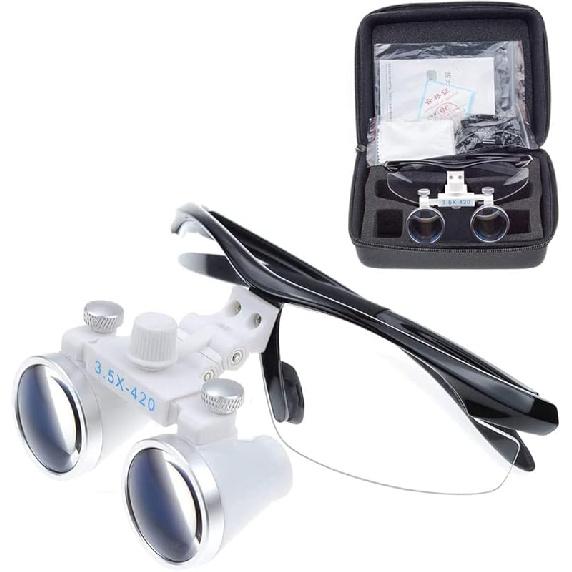 3.5X Binocular Ultralight Loupe Surgery Surgical Magnifier Medical Operation Loupe Glasses for Surgery Angle Adjustable (Silver)
