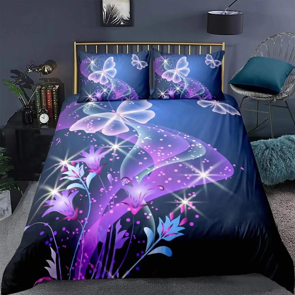 Purple Butterfly Butterflies Galaxy Comfortable Duvet Cover Pillowcase Bedding Set Children Bedroom Decoration Home Textile