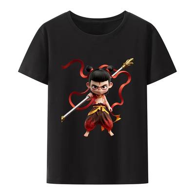 Chinese Anime Movie Nezha 2 Print T Shirt Cute Cartoon Character Short Sleeve Crewneck Casual Shirt  Fashion Y2K Streetwear
