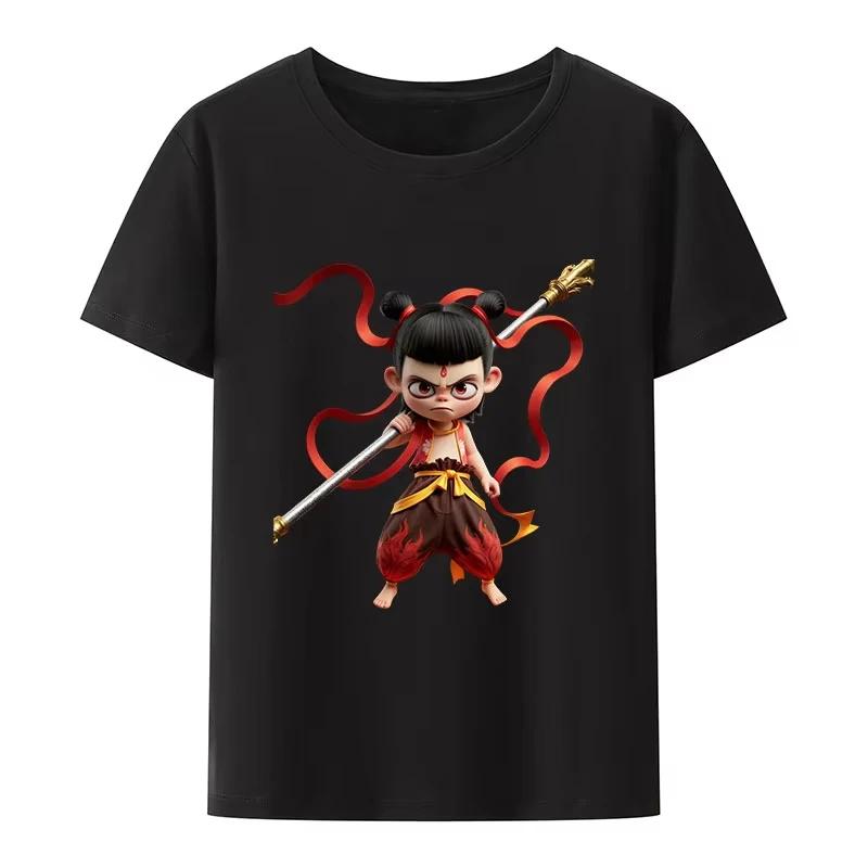 Chinese Anime Movie Nezha 2 Print T Shirt Cute Cartoon Character Short Sleeve Crewneck Casual Shirt Fashion Y2K Streetwear