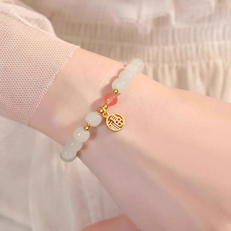 Women s Lotus Pod Fu Character Jade Bracelet - Unique Design Souvenir Gift