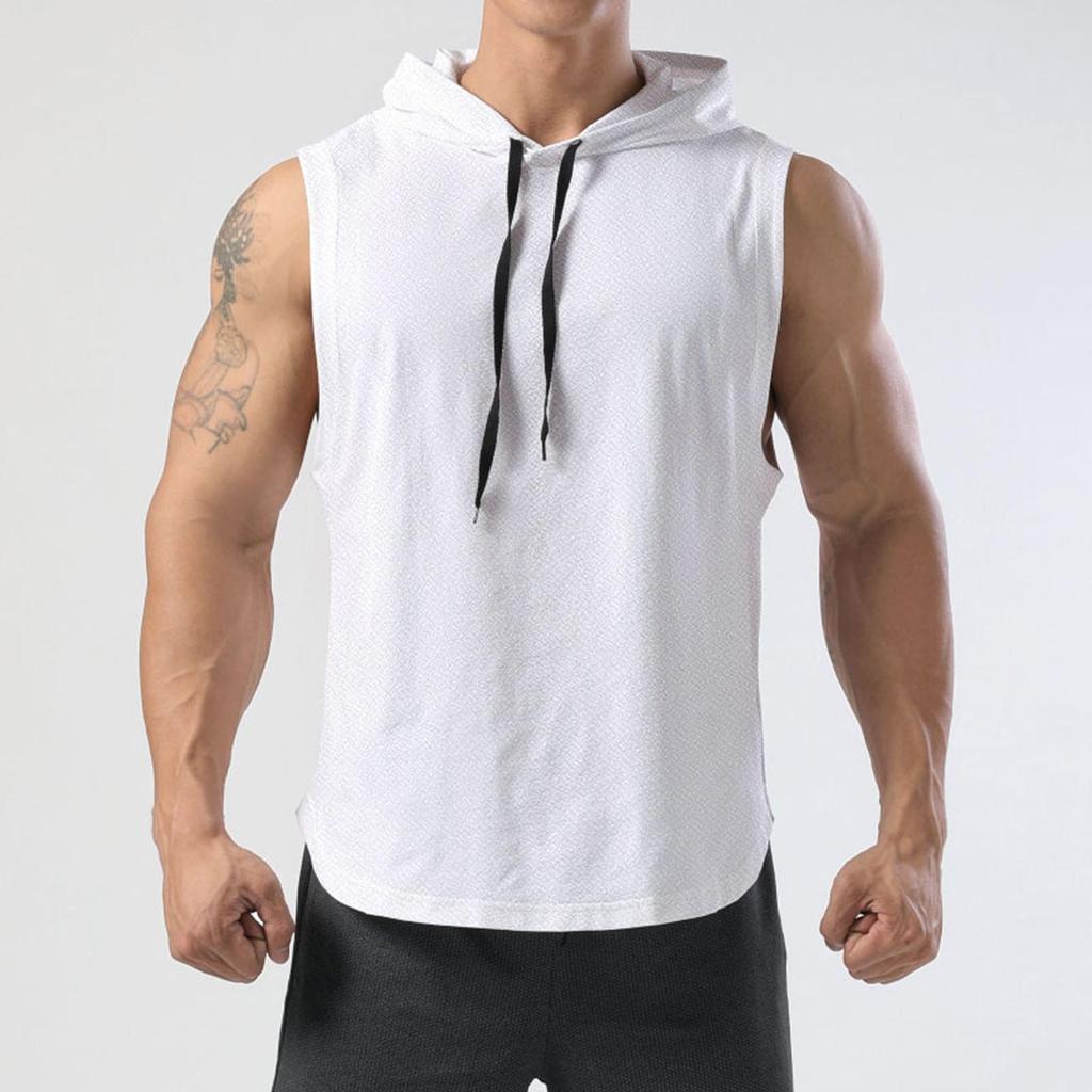 Men's Summer Thin Sleeveless Hooded Vest Sports Sweatshirt Basketball Jacket Waistcoat Bottoming Shirt Top