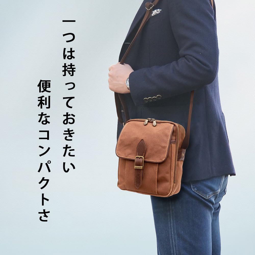 Creare Kiki Men's Vertical Shoulder Bag, B5 Size, Lightweight, Made In Japan, Japanese Style, Persimmon Tannin Dyed Canvas Bag, Multi-Function Pocket