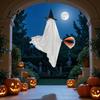 Ghost with Wizard Hat Hanging Broom Halloween Decoration Flying Witch Ornament for Creative Holiday Decor Haunted House Porch Tree Spooky Outdoor