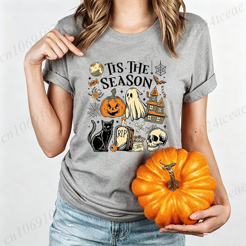 Halloween Shirt,Tis The Season Retro Ghost Spooky Season Halloween Costume Tees T-Shirt, Y2K Halloween T-Shirts Vintage Tops