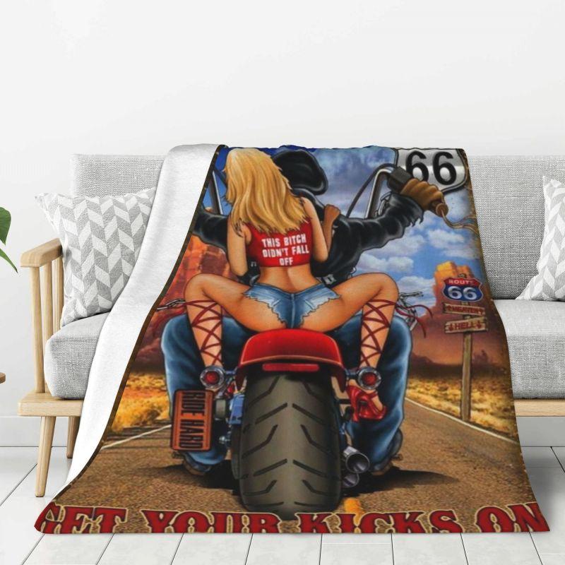Custom 3D Print Motorcycle Ride Route 66 Blankets Comfortable Flannel Winter US Numbered Highways Throw Blanket Home Bedroom