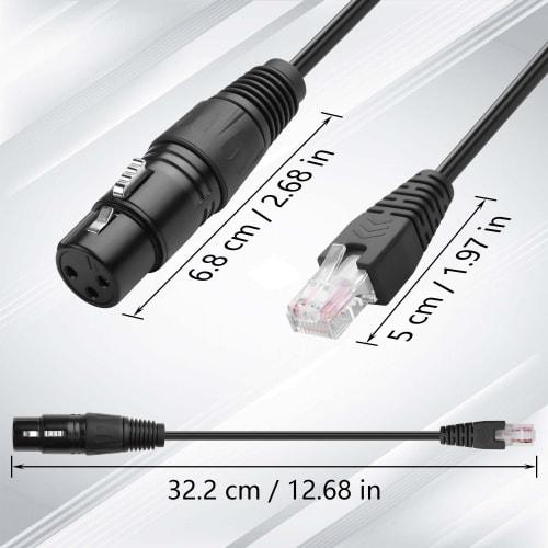 CERRXIAN 2-Piece 3-Pin XLR to RJ45 Cable, XLR Female to RJ45 Male Converter Cable, 30cm, for DMX Cables, Speakers, Amplifiers, KTV Equipment, and Stag
