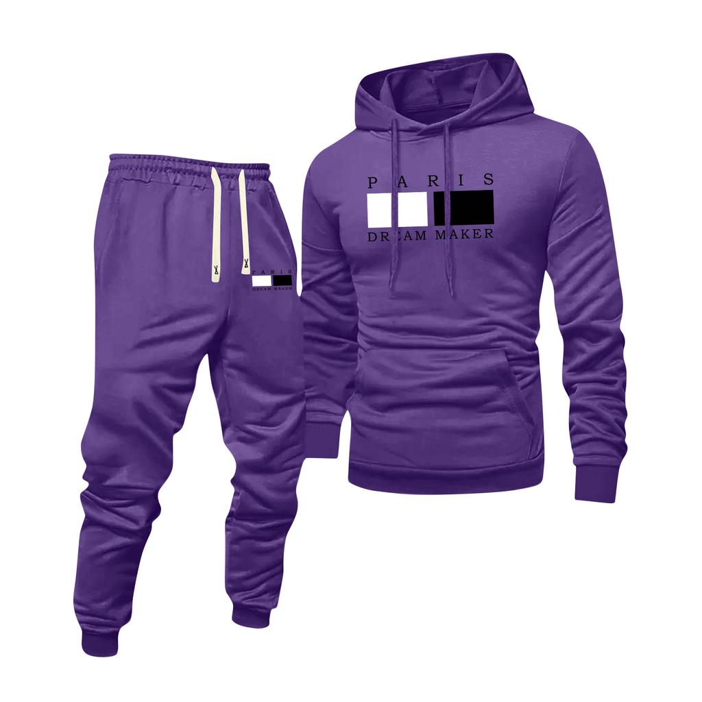 Men's Printed Hooded Sweatshirt And Sweatpants Casual Sports Suit