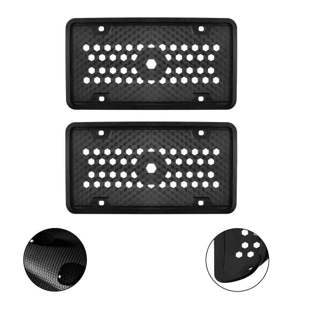 2 Pcs Silicone Stars Honeycomb Drainage Holes Black Standard License Plate Frames 4 Screw Holes Custom Black Matte License Plate Covers Frames 6