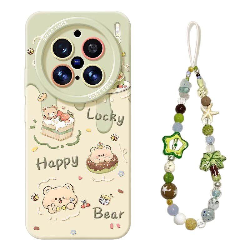 Cake Bear Mobile Phone Case Is Suitable for Vivox300 Silicone X200ultra Lanyard X100pro Cute X90s Set