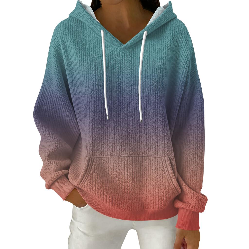 Women's Fashion Casual Gradient Print Pullover Long-Sleeve Hooded Sweatshirt