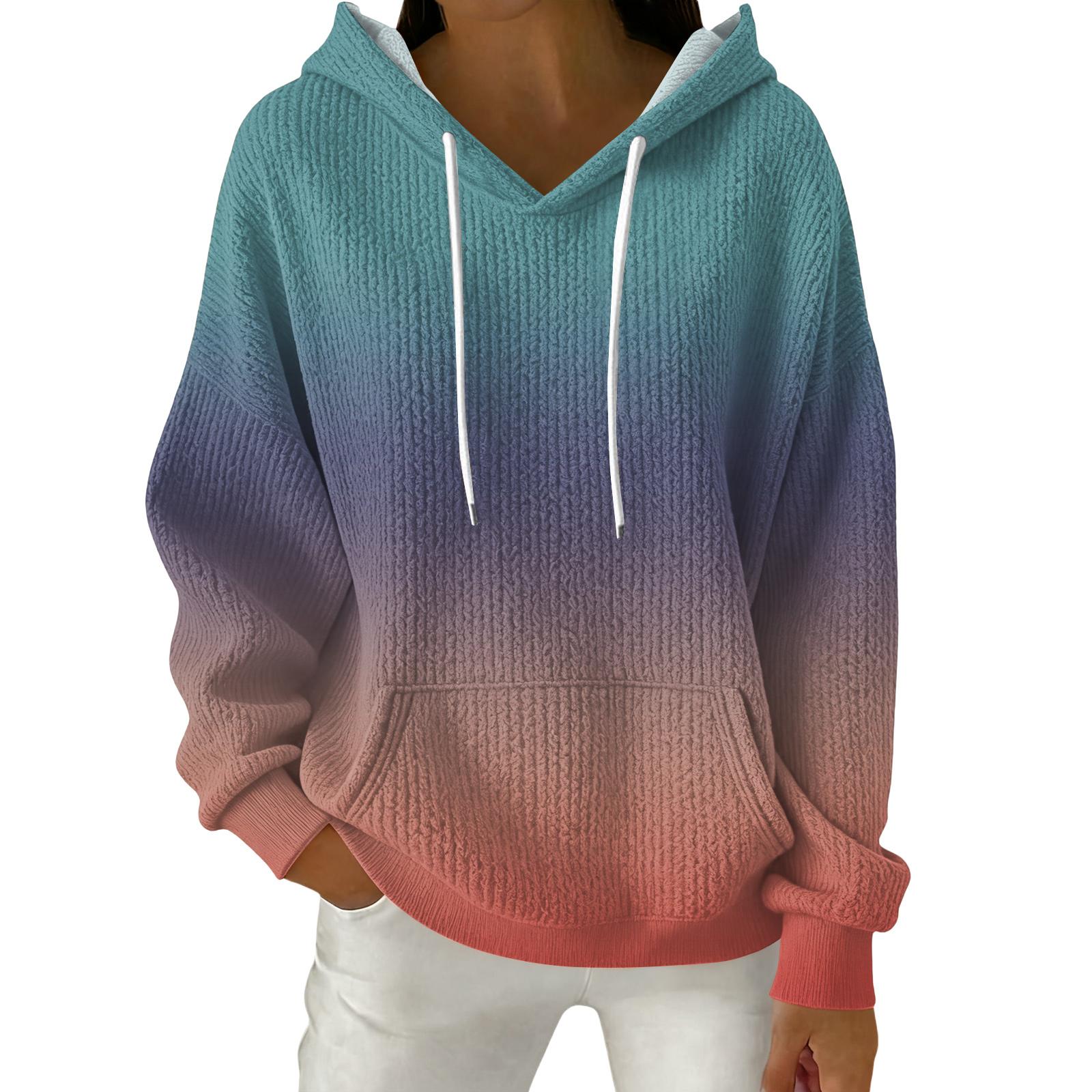 

Женский модный повседневный пуловер с градиентным принтом, толстовка с длинным рукавом и капюшоном S оранжевый