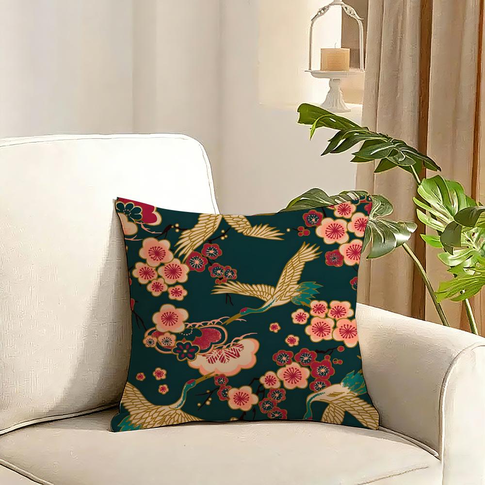 Kimono Fabric Cushion Cover Reversible Plush Pillow Cover Soft Fluffy Home Decor for Sofa Bedroom