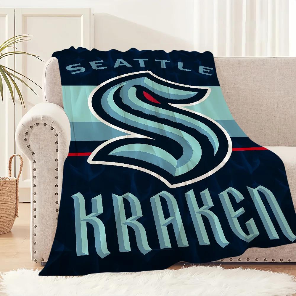 Seattle Kraken Ice Hockey Flannel Plush Blanket for Living Room Bedroom Office Travel Soft Warm Cozy Gift