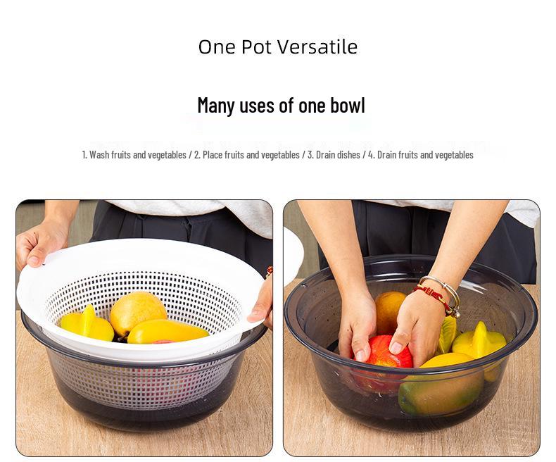 Large Kitchen Double-Layer Drain Basket with Lid for Fruit & Vegetable Washing and Storage