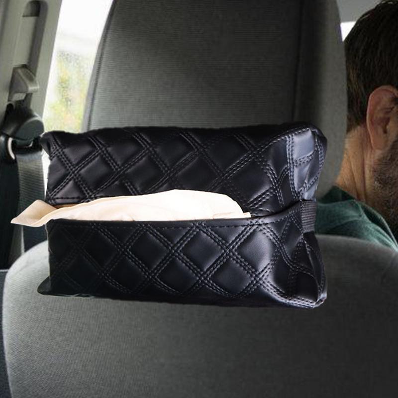 Car Tissue Holder Back Seat Car Back Seat Headrest Tissue Boxes Travel Napkin Dispenser PU Leather Box Portable For Storage In